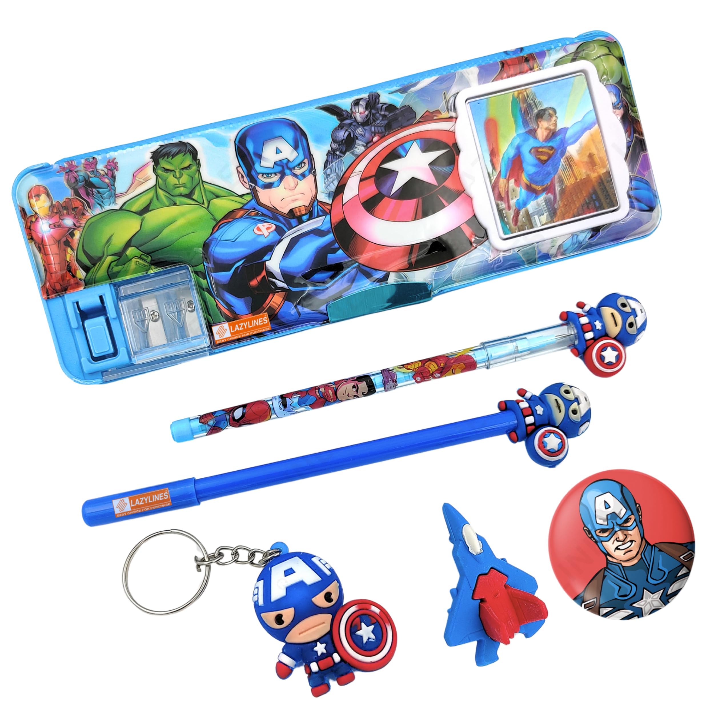 LAZYLINES Spiderman Pencil Box Integrated Sharpener and Calculator, Magnetic Lock, Dual Compartments, Cartoon Stationery Case School Kit for Girls,Kids, Students Combo Set of 6in1 (B0CYMZNWJZ) Amazon Price History, Amazon Price Tracker