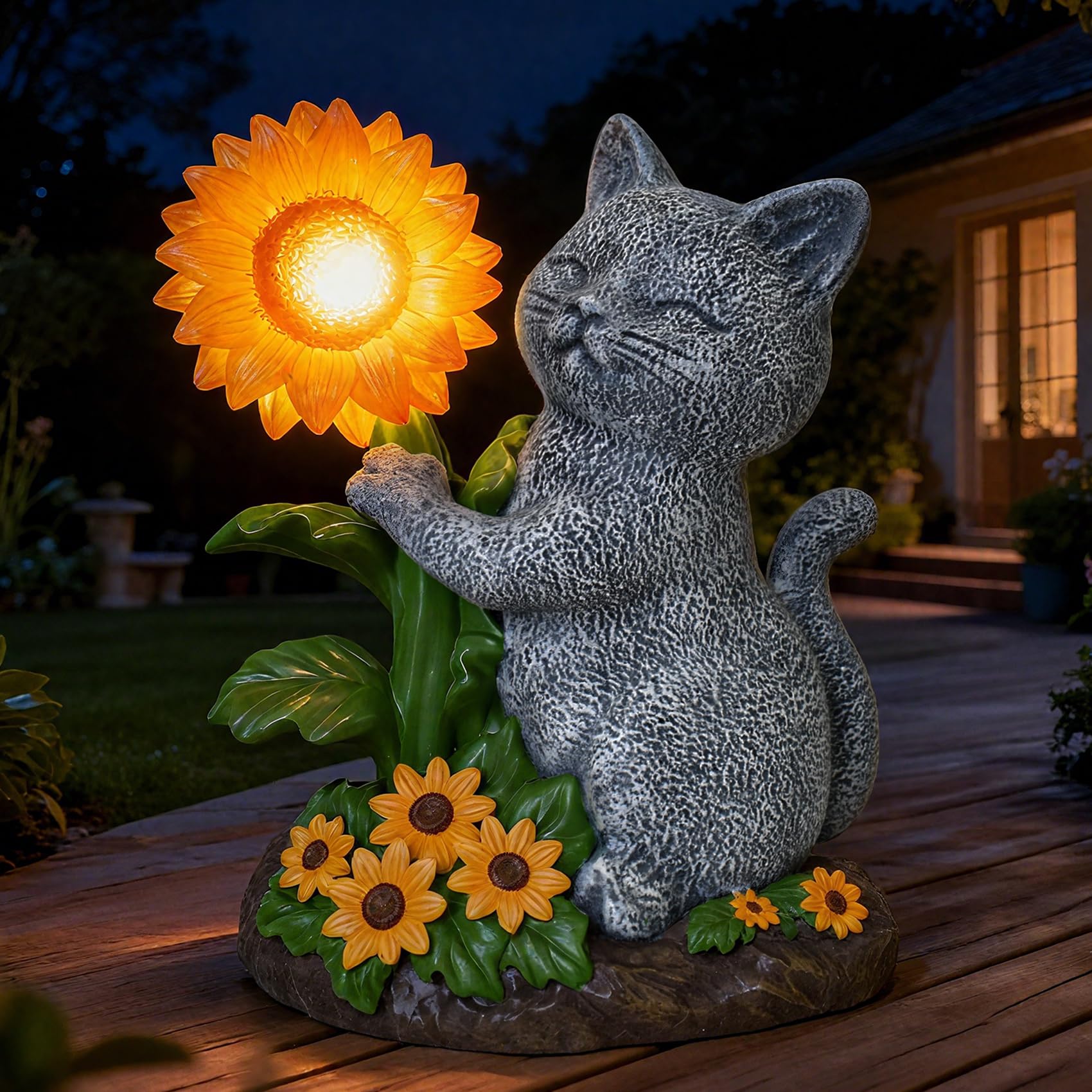 NINNSSOT Solar Garden Ornaments Outdoor Cat Statue, Gifts for Cat Lovers