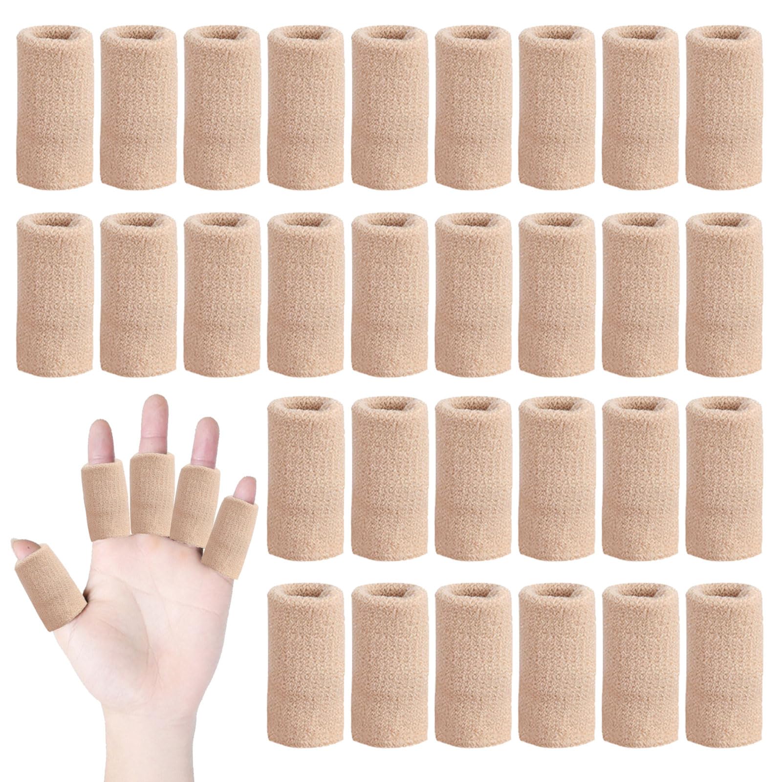 TSHAOUN 30 Piezas Protector elástico para Dedos, Algodón Fundas de Compresión Dedos, Soporte Deportivos Protectores de Dedos Pulgar para Baloncesto Voleibol Bádminton, Ayuda para Artritis (Beige)