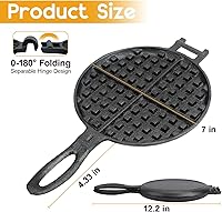 Vista 2 de Cast Iron Waffle Maker for Stovetop or Camping Grill Two Piece Hinged Non Electric Waffle Iron Makes 7" Round Waffles