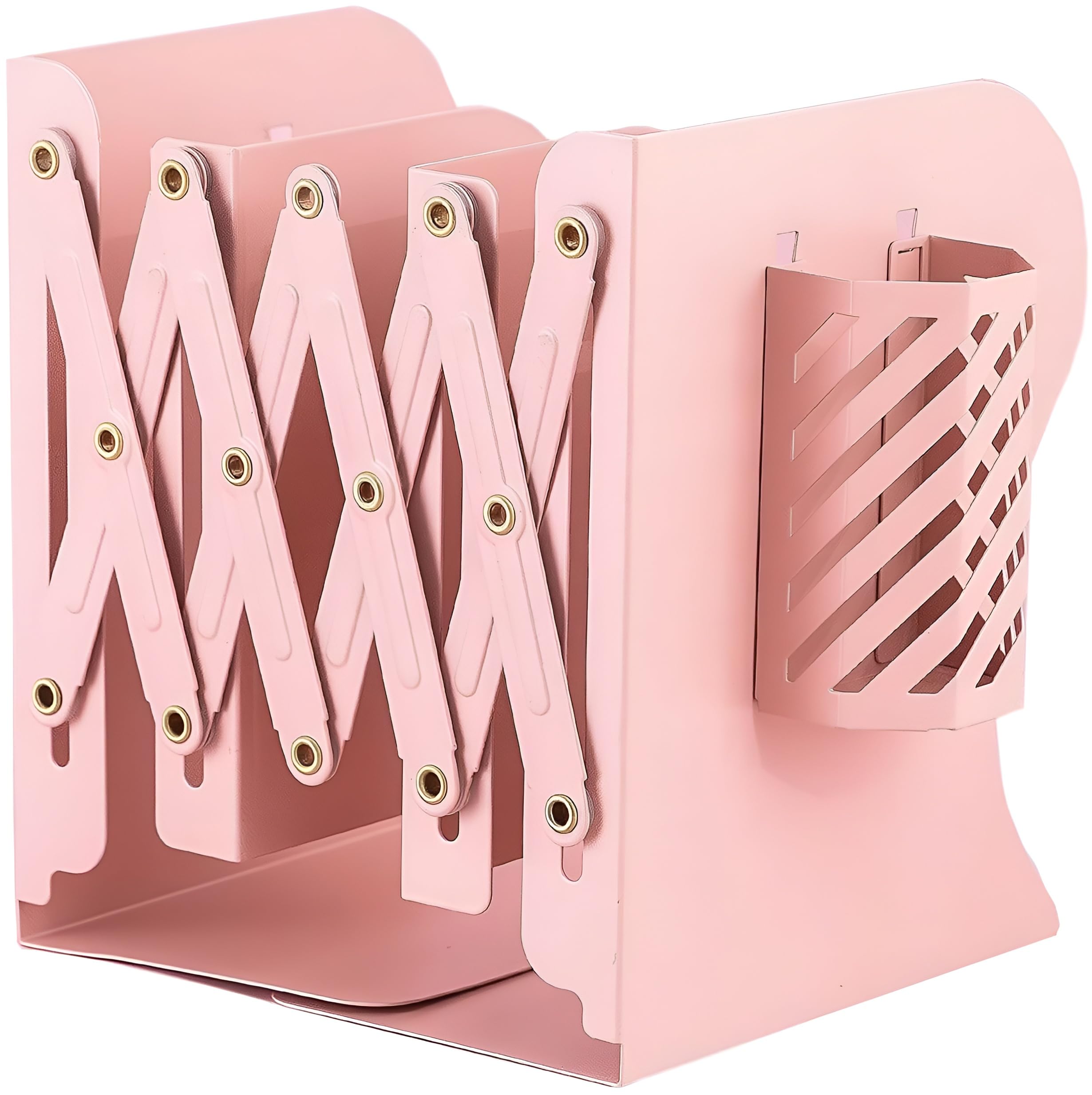 VOLO Expandable Desktop Bookend with Pen Holder – Adjustable Book Organizer, Book Stand and File Holder for Office Desk, Study Table, Pink