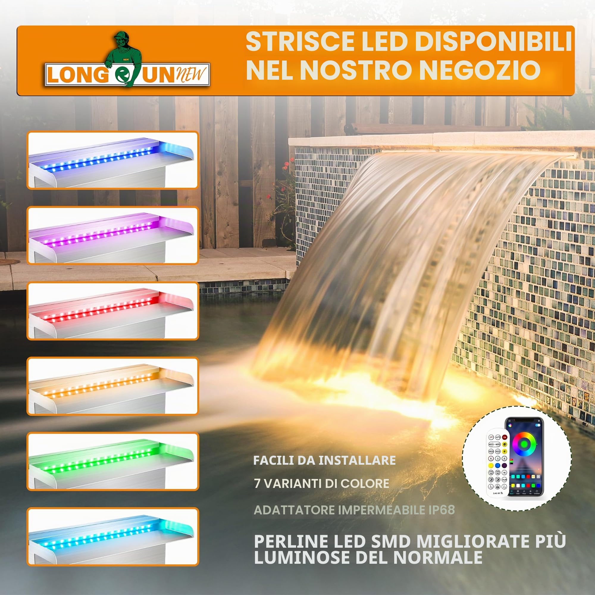 Kit Cascata Piscina Laghetto a lama, Fontana da Giardino Esterno in Acciaio Inossidabile con Accessori, Decorazione Laghetto da Giardino Patio (Lunghezza 60cm, Larghezza 15cm)