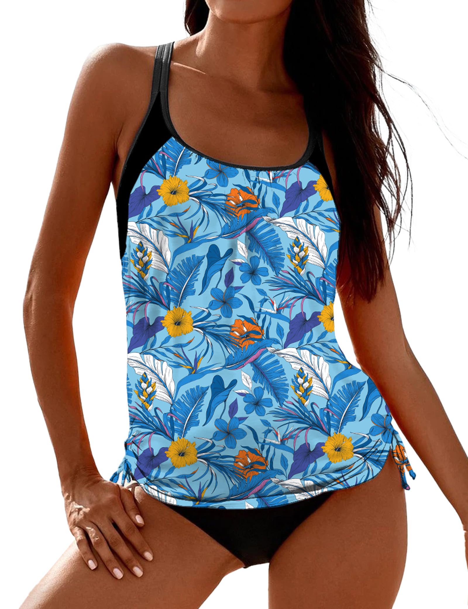 SHESHOW Cowgirl Style Tankini Swimsuits for Women Scoop Neck Ruched Blouson and Bottom 2 Piece Bathing Suits S-XXL