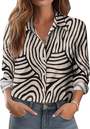 Miniatura 20 de Zeagoo Camisas con botones para mujer elegantes con estampado floral de manga larga blusa casual de negocios tops de trabajo