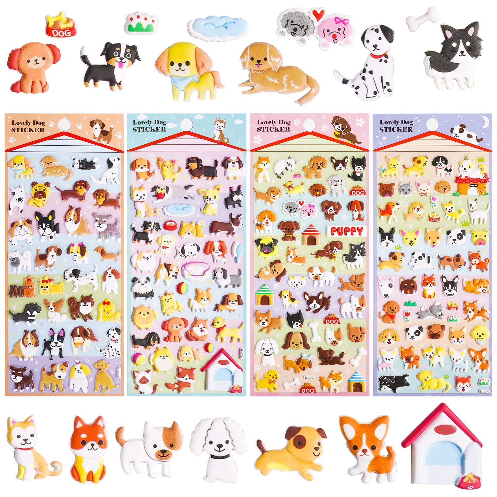 SYOSI 3D Stickers for Kids Toddlers 4-8, , 4 Sheets Foam Puffy Dog Stickers for Preschool Girls Boys, Reusable Bubble Stickers for Teachers Reward, Craft Scrapbooks, Window, Gift