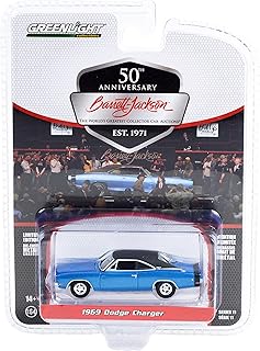 1969 Charger Blue Metallic with Black Vinyl Top and Tail Stripe (Lot #465.1) Barrett Jackson Series 11 1/64 Diecast Model Car by Greenlight 37270 B