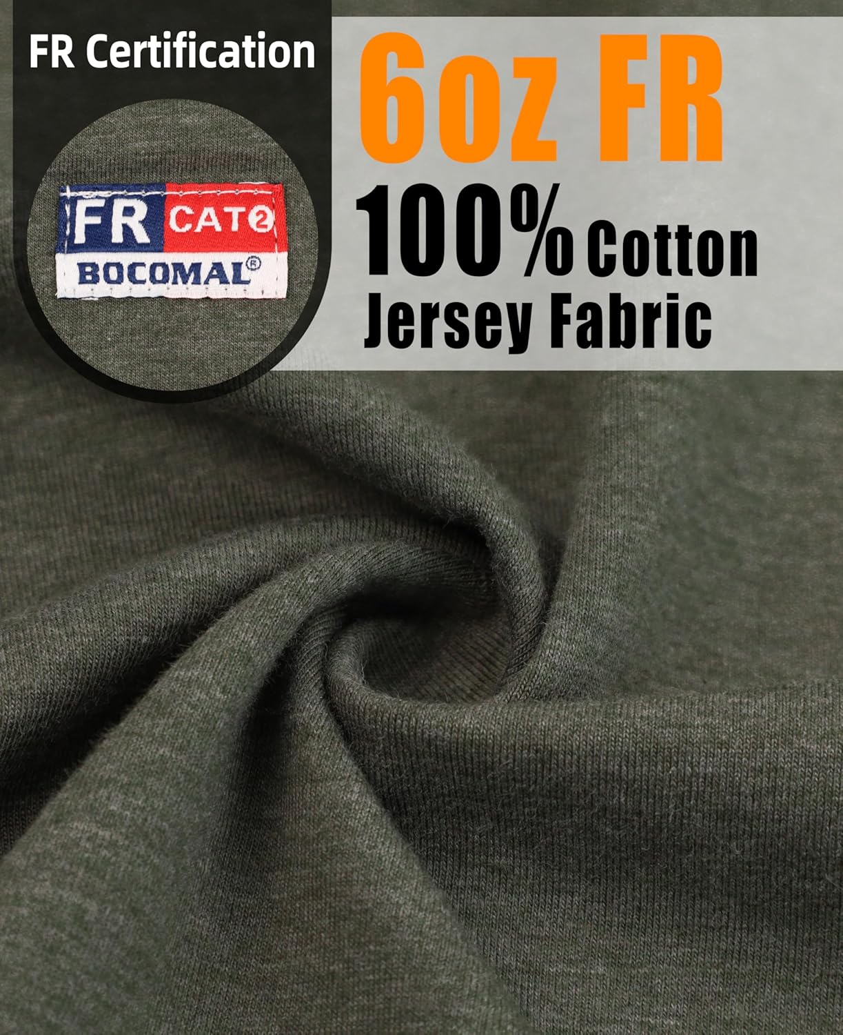 BOCOMAL FR Shirts for Summer Breathable Vented Design 6oz Heather Jersey Flame Resistant Long Sleeve Crew T Shirt