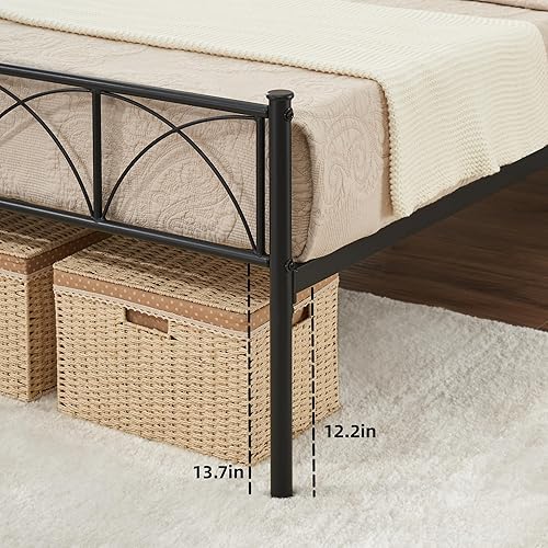 Miniatura 4 de IDEALHOUSE Base de cama de plataforma de metal con cabecera y estribo, estructura de soporte firme, 12.2 pulgadas para almacenamiento debajo de la