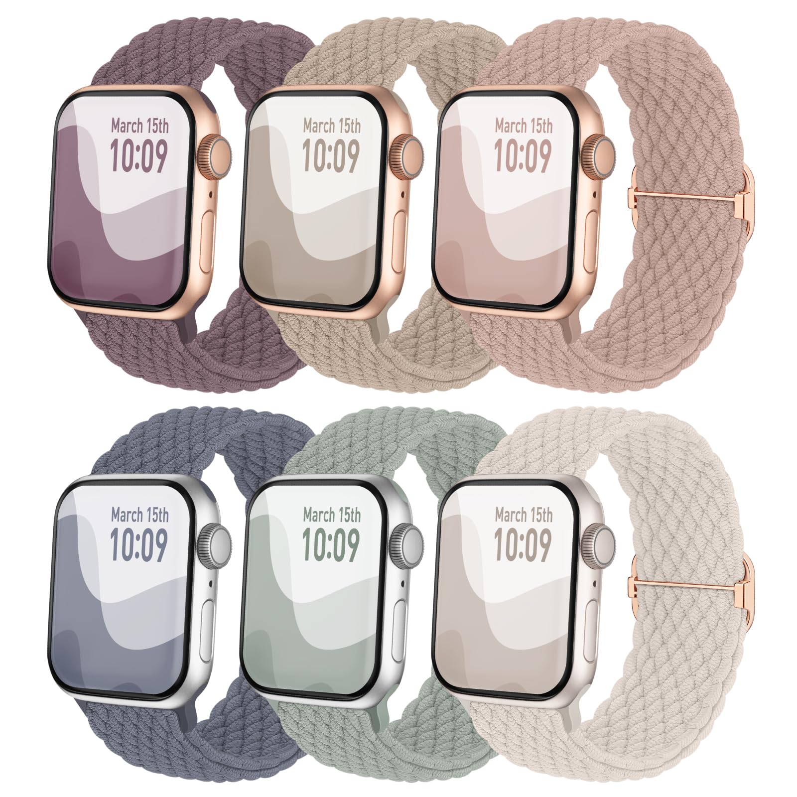Joehwerr 6 Pack Braided Band Compatible with Apple Watch Straps 41mm 45mm 46mm 49mm 44mm 40mm 42mm 38mm for Men Women, Elastic Braided Strap Band for iWatch Ultra3, Series 11 10 9 8 7 6 5 4 SE3