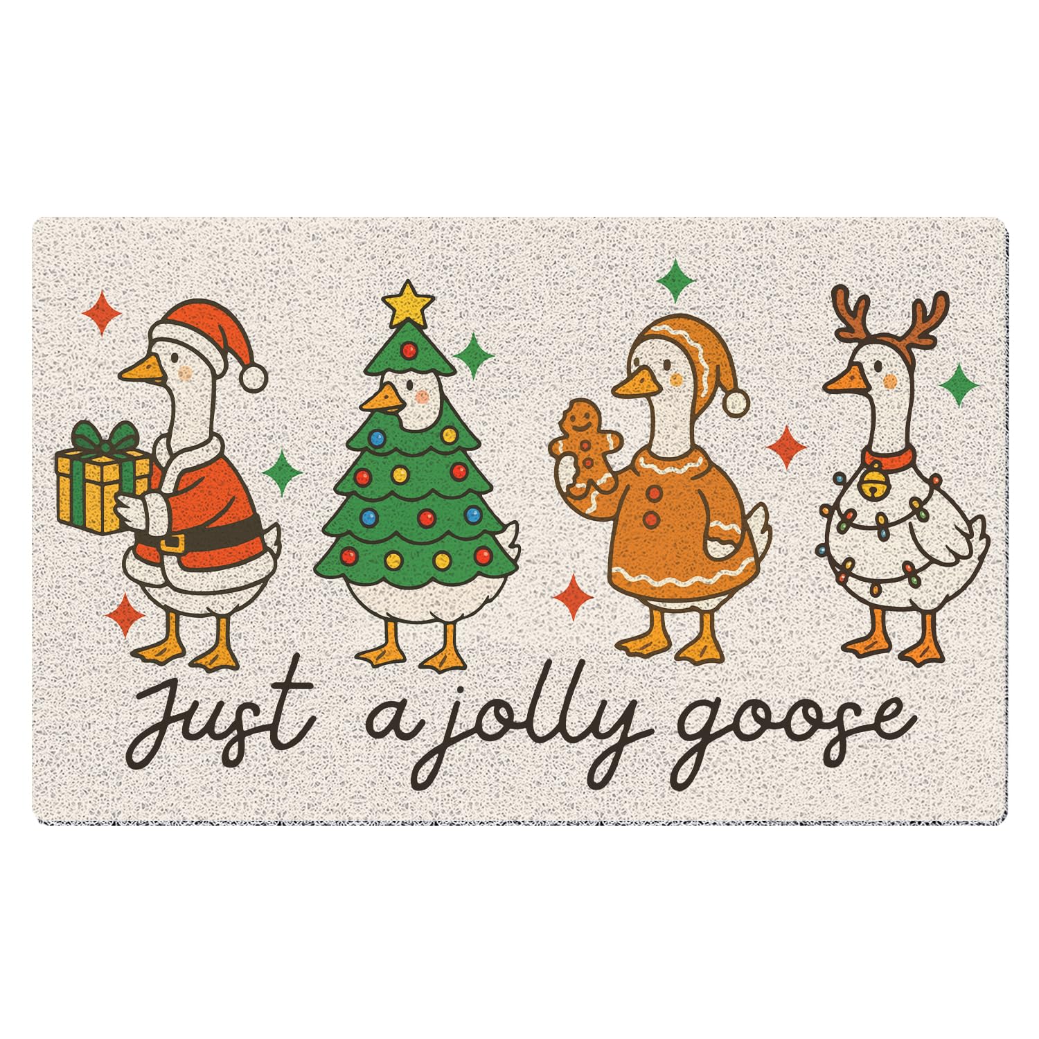 Christmas Goose Door Mat,Cute Festive Goose Santa Christmas Tree Mats for Home Outdoor Indoor Entrance,Beige Winter Holiday Xmas Doormat for Front Door Porch Entryway,17x30 Inches