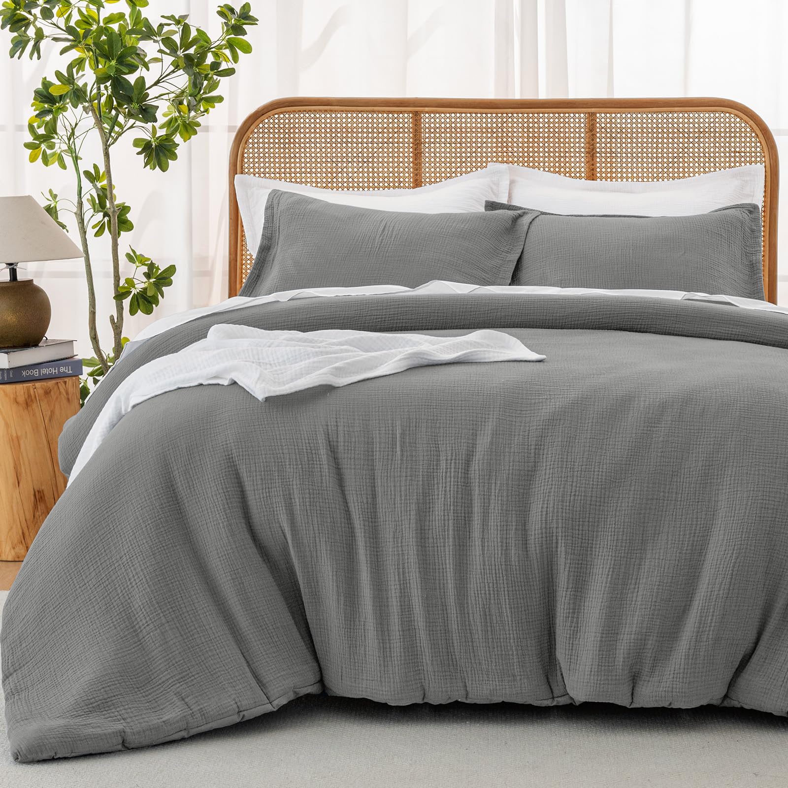 David's Home Cotton Softer Muslin Comforter Set, King Size, Grey