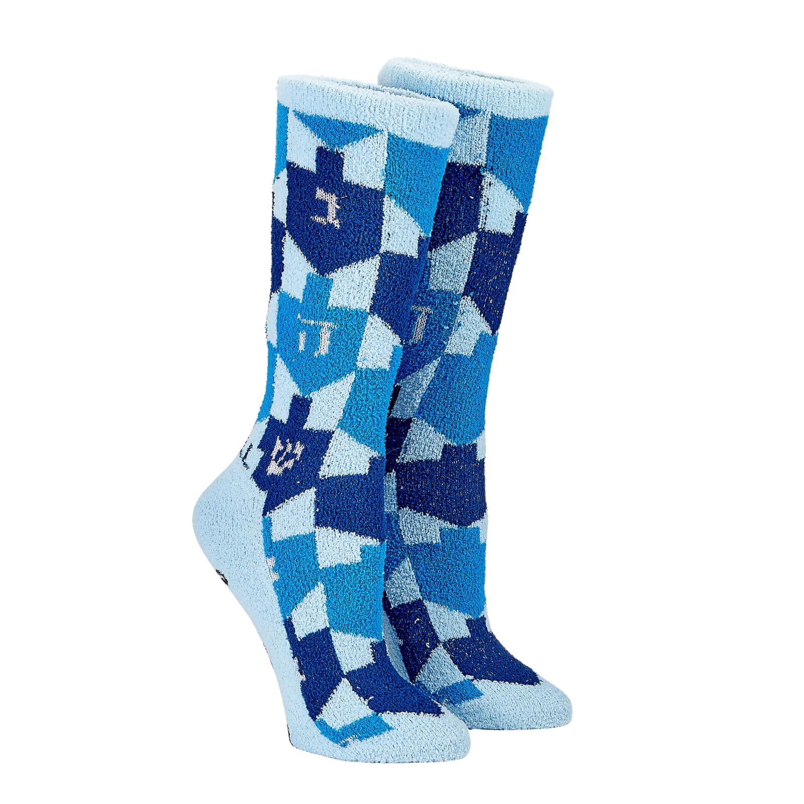 Rite LiteHanukkah Dreidel Socks | Adult Crew Fits Shoe Size 10-12 Blue Chanukah Let's Play Dreidel Cozy Socks with Grip Soles Jewish Holiday Party Favors Accessories Decorations Gifts (Cozy Dreidels)