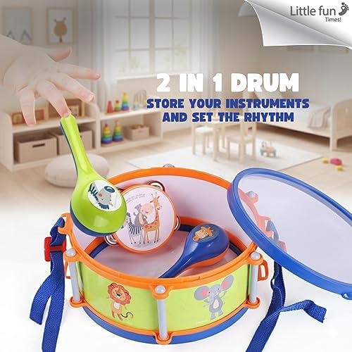 Miniatura 10 de LITTLE FUN TIMES Toddler Musical Instruments Toys, Kids Drum Set, Percussion, Harmonica, Maraca, Flute, Tambourine, Birthday Gifts for 18 Months