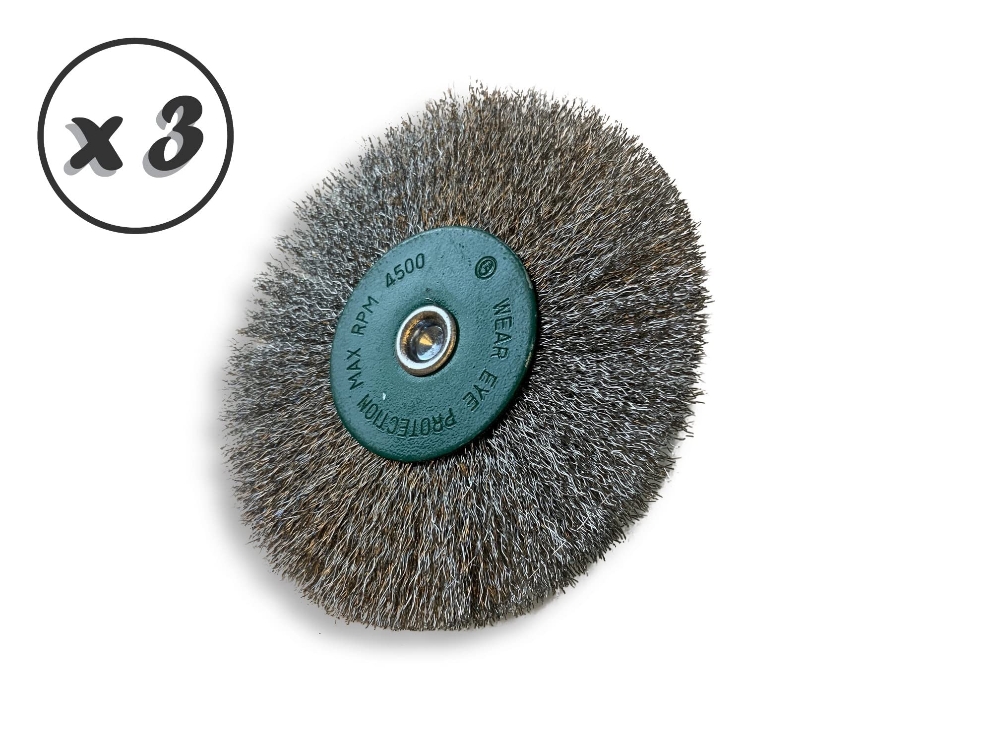 Metalowa okrągła szczotka obrotowa Ø 125 mm | Zestaw 3 | Na drążku Ø 6 mm | Miękkie nitki ze stali nierdzewnej Ø 0,20 mm | Do wiertarki lub wkrętarki do uchwytu wiertarskiego | usuwanie zadziorów szczotkowania | Kibros 26125IV8x3