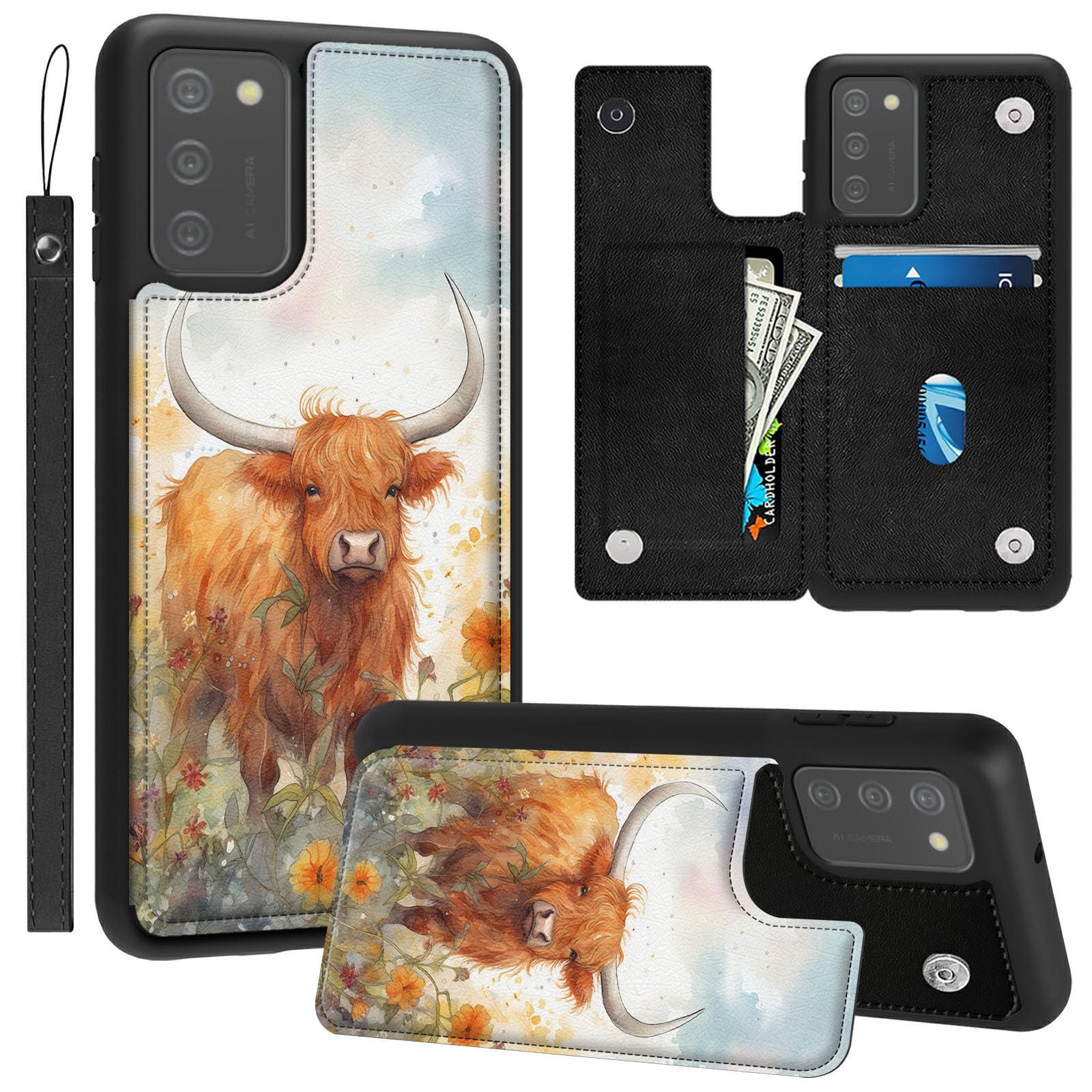 GFRGTFHYT for Samsung Galaxy A03s Wallet Case with Card Holder Slots Wrist Strap PU Leather Magnetic Clasp Kickstand Flip Phone Case Cover for Samsung