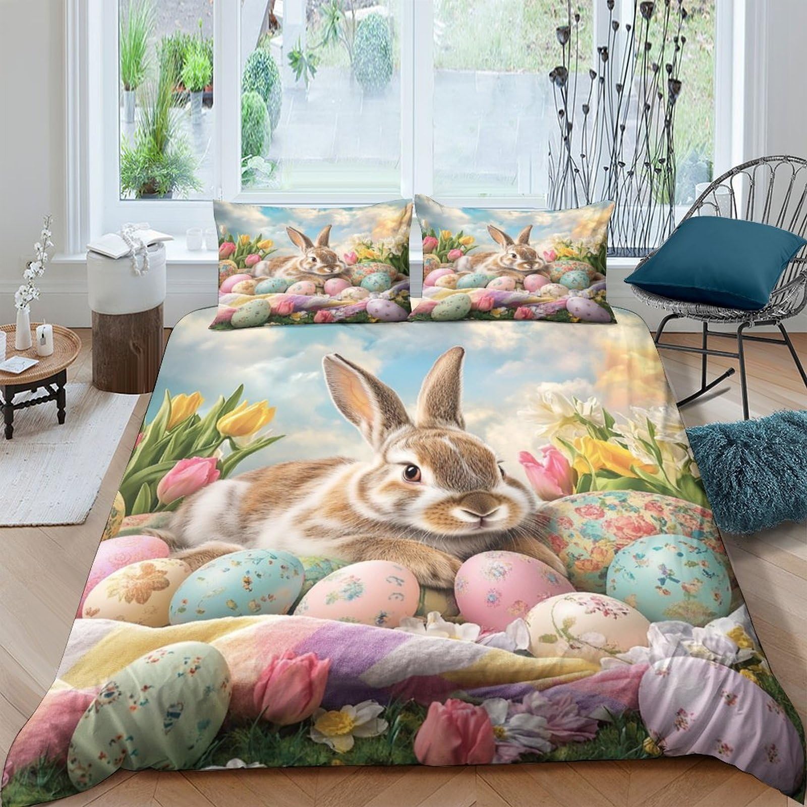 Ctjqhvkz Style-3 3D Printed Easter Bunny Fitted Sheet Microfiber Soft Pastel Egg Mattress Cover For Bedroom Guest Room Decoration Single（135X200cm）