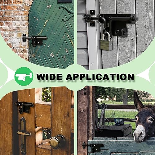 Miniatura 7 de Cerradura deslizante de alta resistencia negra, pestillo de puerta deslizante con agujero para candado, herrajes sólidos, cerrojo deslizante de