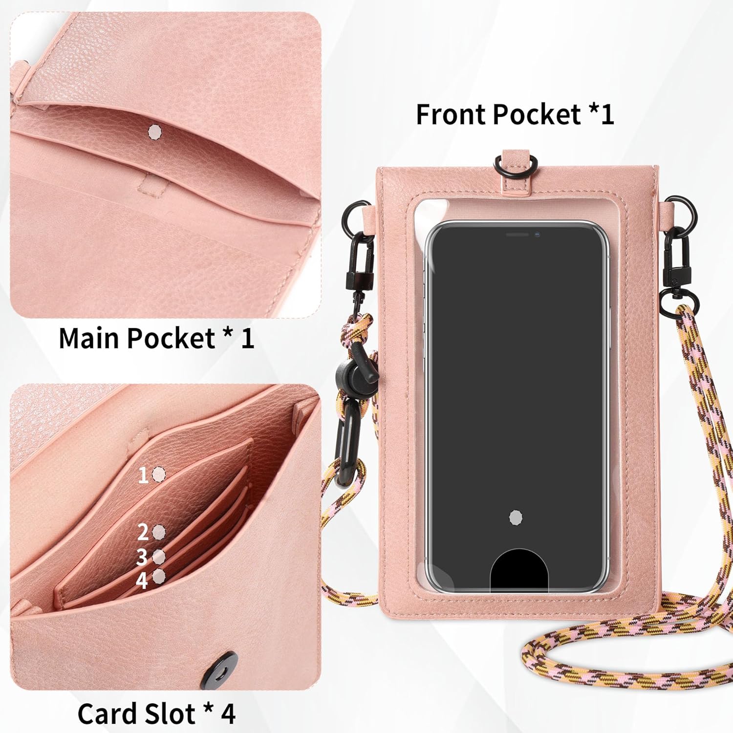 Small Crossbody Bags for Women, Faux Leather Cell Phone Purse Crossbody, Cross Body Purse with Touchable Clear Phone Window & Charging Port, Purses with Blue Adjustable Crossbody Strap - Image 7