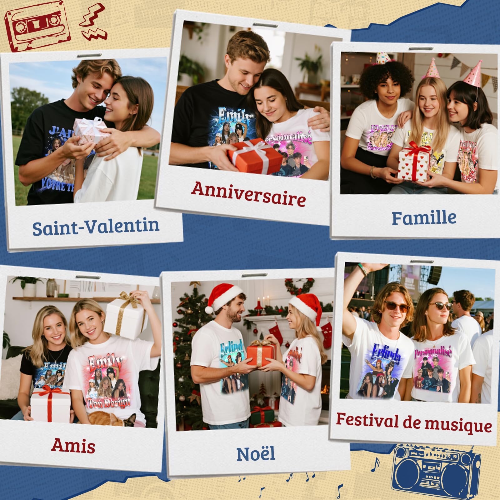 T Shirt Personnalisé Photo et Texte, Tee Shirt Personnalisable Homme Femme, T-Shirt Personnalisé Original avec Image, Cadeau Personnalisé pour Anniversaire, Couple et Souvenir