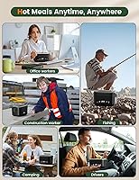 Vista 8 de Fiambrera eléctrica inalámbrica, 1.2 L, alimentada por batería, 100 W, 24000 mAh, recargable, portátil, calentador de alimentos autocalentable