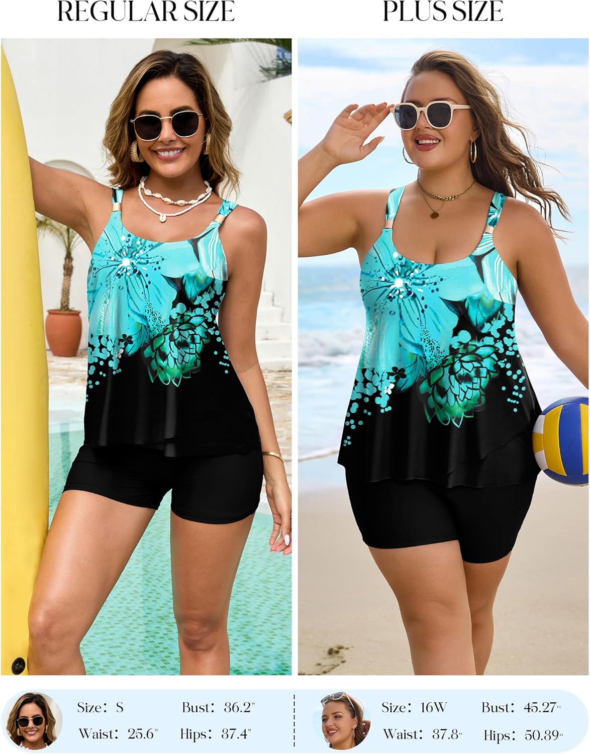 Arolina Womens Two Piece Swimsuit Ruffle High Waisted Tankinis Flowy Bathing Suit Modest Swimwear with Pockets (S-26W) - Image 2