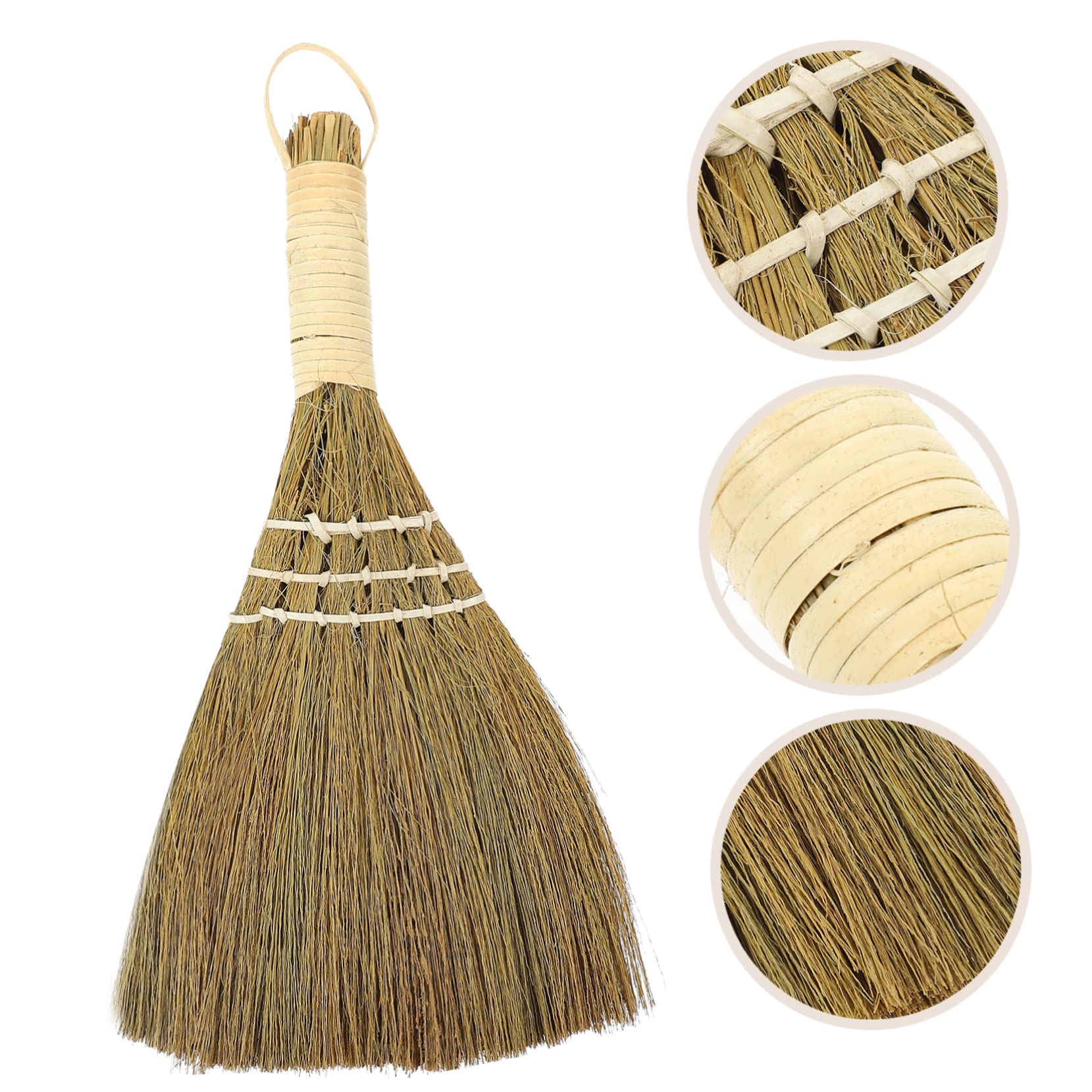 BEBEMOKO Household Broom Small Cleaning Broom Desk Handmade Corn Straw Lightweight and Durable