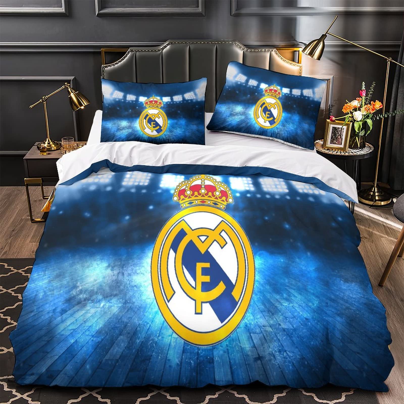 Equipo de Fútbol Juego de Funda Nórdica Cama de 90cm Funda de Edredón de Microfibra Suave con 2 Fundas de Almohada 50x75