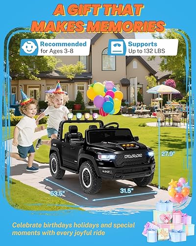 Miniatura 8 de ENYOPRO Carros Montables de 24V para Niños Grandes, RAM 1500 RHO con Licencia de 2 Asientos, Carro Montable para Niños Pequeños con Control Remoto,