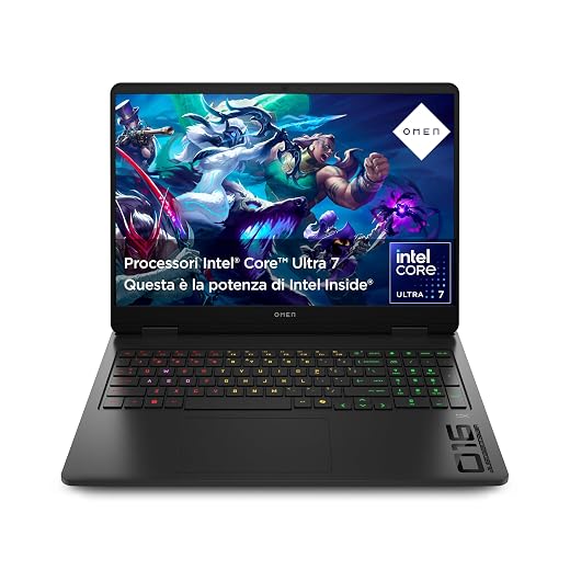 HP OMEN 16-an0002sl, Notebook, Intel Core Ultra 7 255H, 32GB RAM, 1TB SSD, Display 16 2K IPS 165Hz, Antiriflesso, NVIDIA RTX 5060 8GB, Cam TNR 1080p, 3 Mesi di PC Game Pass Inclusi, Windows 11, Nero