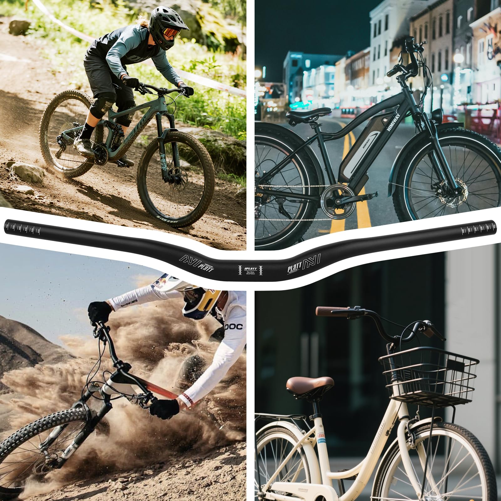 PLATT Manubrio per mountain bike da 31,8 mm in lega di alluminio per mountain bike (720 mm, 50mm di aumento)