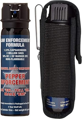 PE1110PF-FT Espray de pimienta de espuma con funda de clip de cinturón de metal, fórmula de máxima resistencia 10% OC, defensa personal de