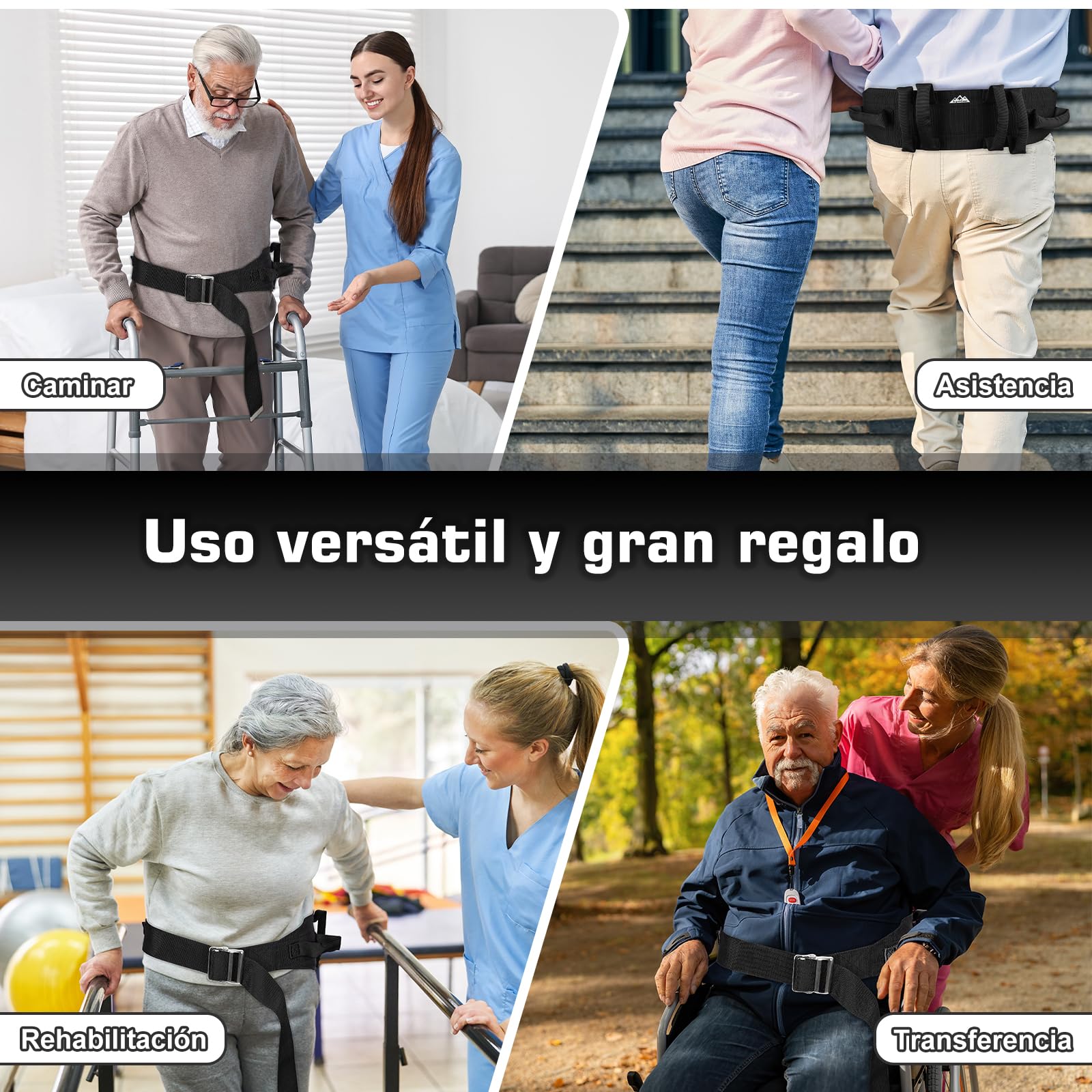 supregear Cintura di Sostegno con Maniglie – Cintura da Trasferimento per Anziani, Disabili, Persone Bariatriche – Supporto Sicuro per Camminare e Stare in Piedi – Fibbia in Metallo, Negro