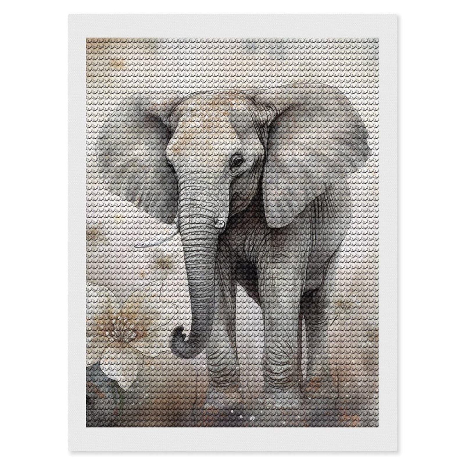 FodPand Diamond Art Kits for Adults, 5D Aurora Diamond Painting Kits for Beginners, Animals Cute Elephant DIY Full Drill Dots Gem Art Paint Crafts for Home Wall Decor 12"x16"