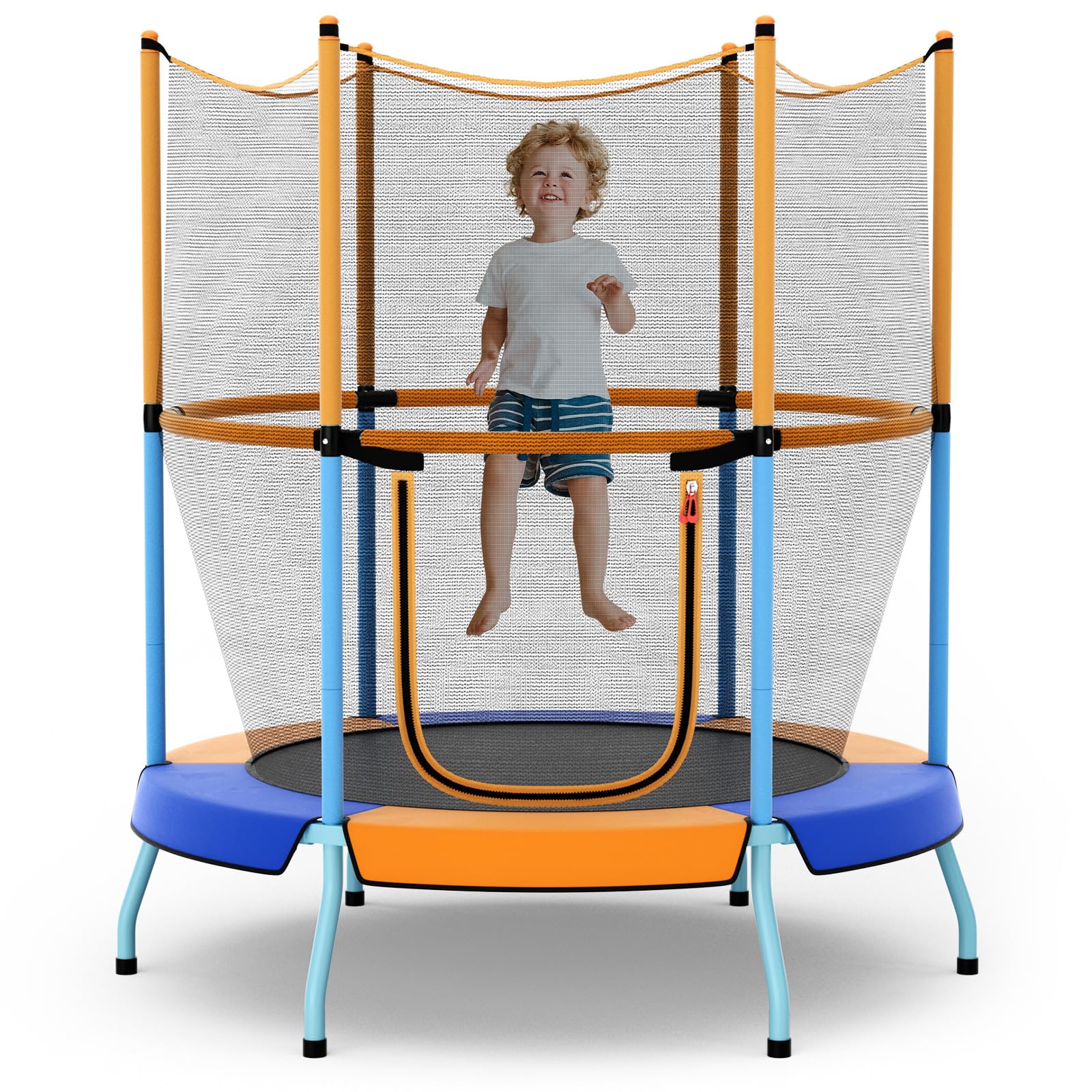 KOTEK Toddler Trampoline, ASTM Approved Mini Trampoline with Safety Enclosure Net & Gap Safe Design, Max Load 265 Lbs, Indoor Trampoline for Kids Age 3-8, Gift for Boys & Girls (Orange)