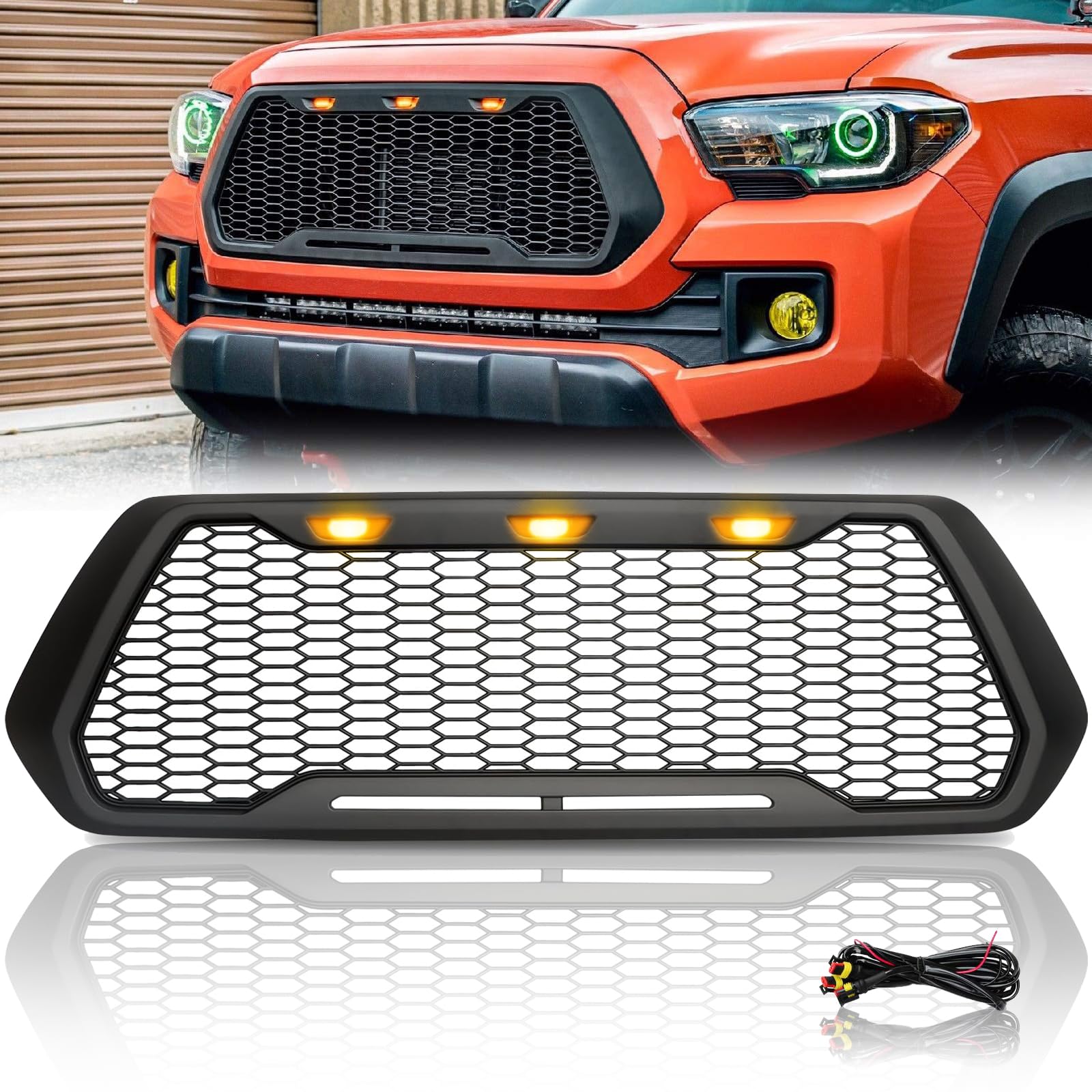 Front Grill light Black Mesh Grills Compatible with The Following Models:Toyota Tacoma 2016 2017 2018 2019 2020,Not Fit Truck with Radar Behind the Badge