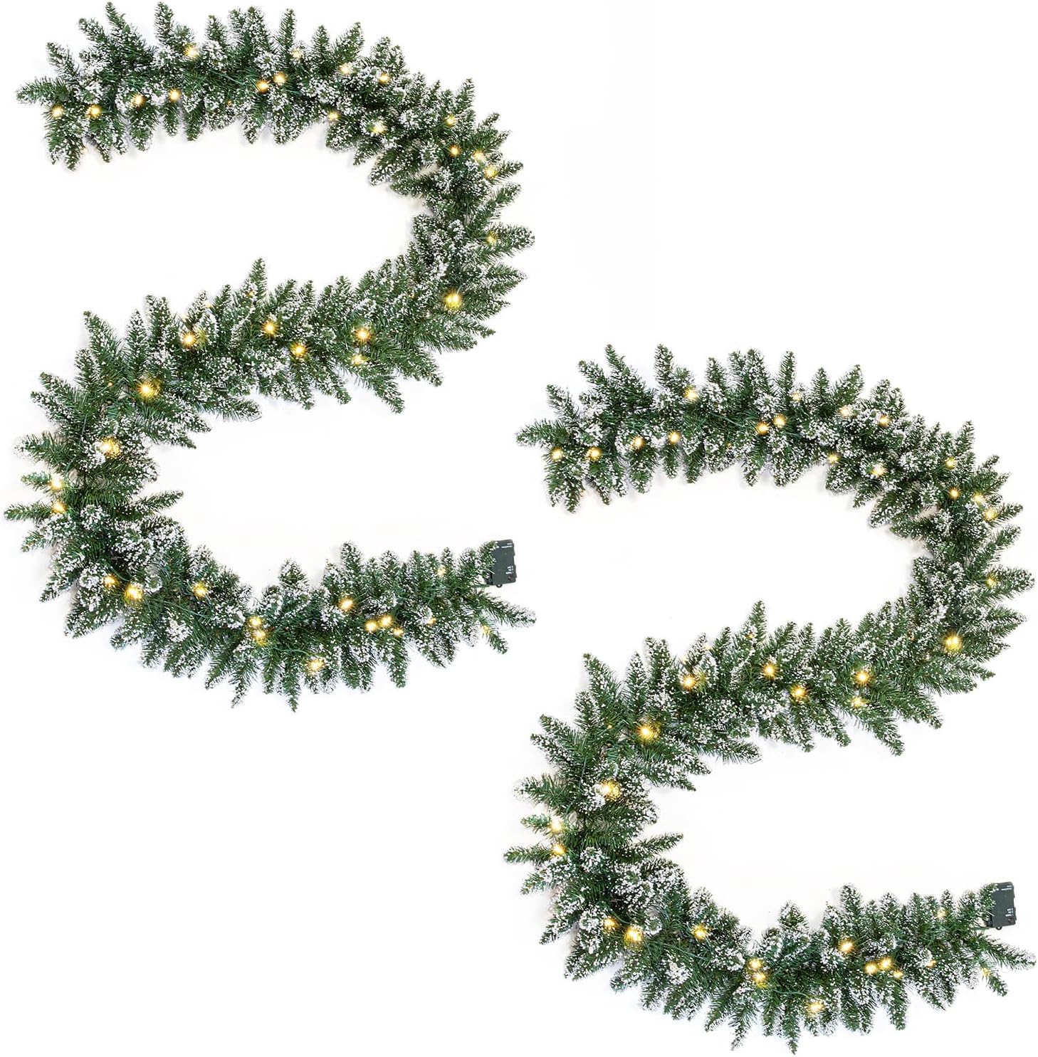 WBHome 2 PCS Pre-lit 9 Feet/106 Inch Christmas Garland with 50 LED Lights Holiday Decorations, Battery Operated (Batteries NOT Included) White Snow 2 X 9 FT