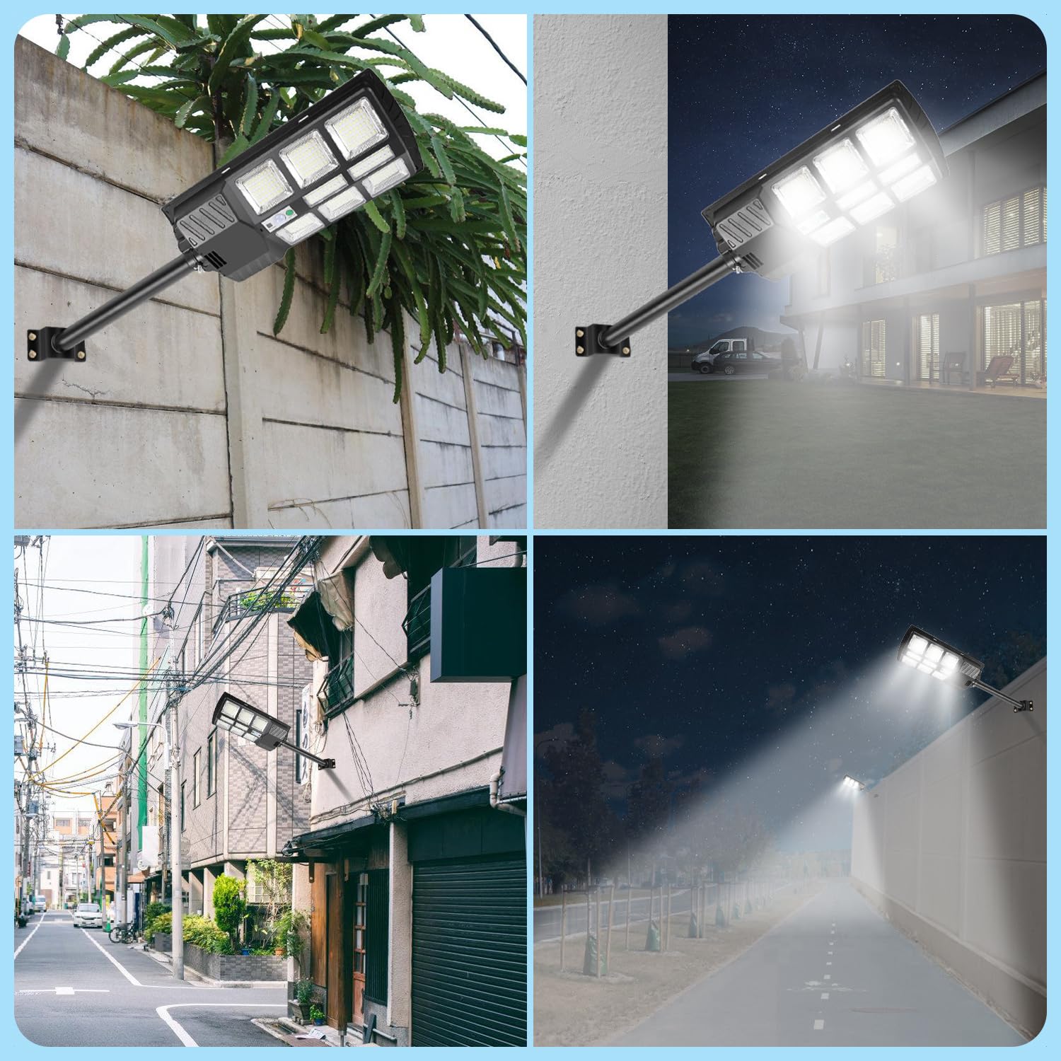 LED Solar Straßenlaterne 300W, Solarlampen für Außen, Solarbetriebene 6500K Straßenlampe Wandleuchte mit Bewegungsmelder Sensor, Außen Wegeleuchte im Freien Straßenleuchte,4 Stück