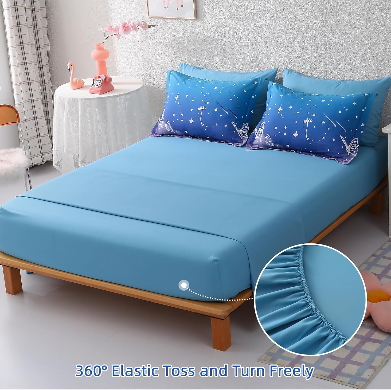 Menghomeus Girls Comforter Set Full Size 7 Pieces Bed in A Bag Ombre Pink Blue Rainbow Bedding Set Dandelion Butterfly Print Kids Bedding Collections - Image 7