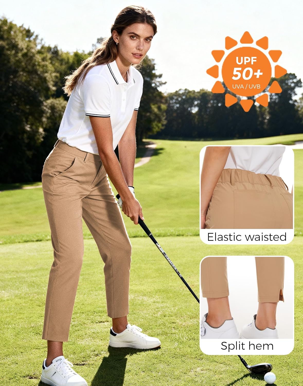 M MOTEEPI Womens Golf Pants Work Hiking Travel Pants with Pockets Lightweight Stretchy Slim Fit Golf Clothes - Image 4