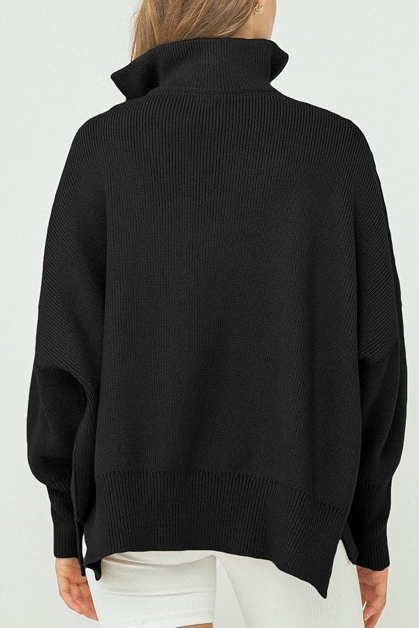 Imily Bela Womens Tunic Sweater Fall Long Sleeve 1/4 Zip Pullover Sweaters Oversized Slouchy Ribbed Knit Sweatshirt with Slit Black by Imily Bela - Image 4