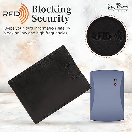 Miniatura 3 de Tony Perotti Cartera de cuero italiano ultra delgada RFID para hombre, bolsillo frontal con ranuras para tarjetas de crédito y ventana de