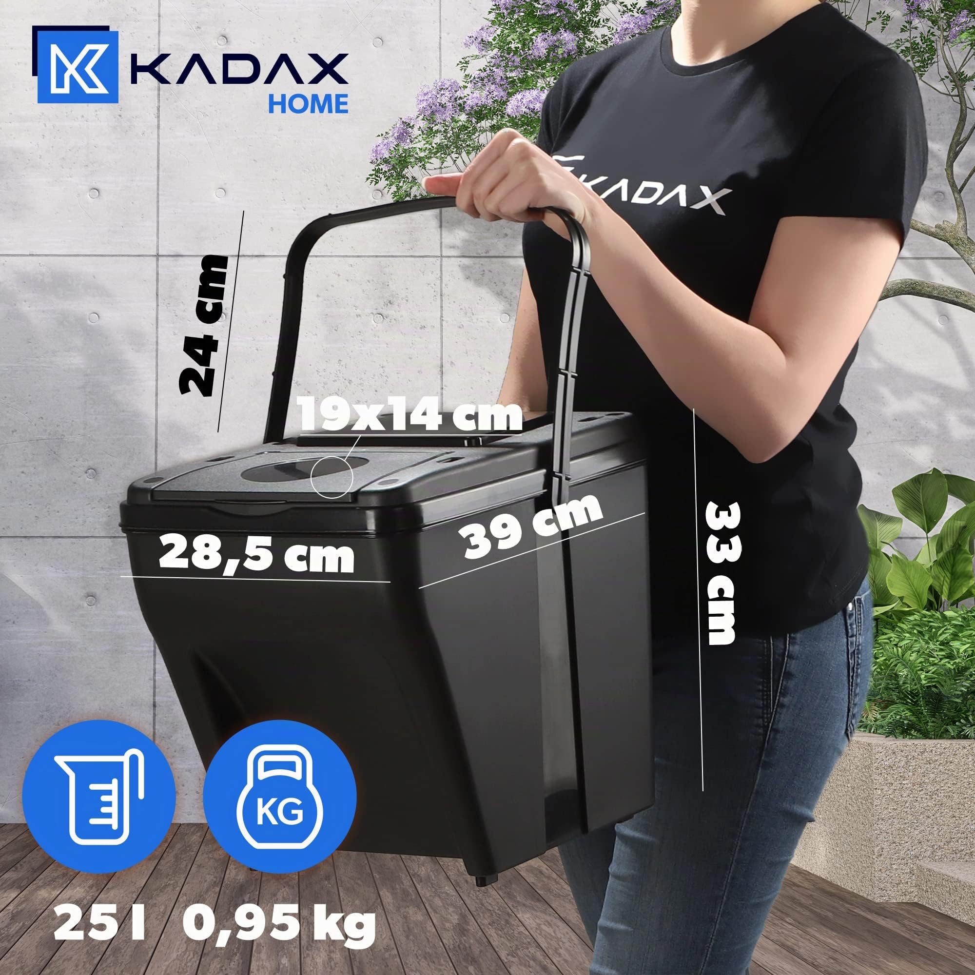 KADAX Pattumiera Impilabile con Coperchio per la Raccolta Differenziata, Bidoni della Spazzatura in Plastica per Esterni ed Interni (Set di 3, 25 L)