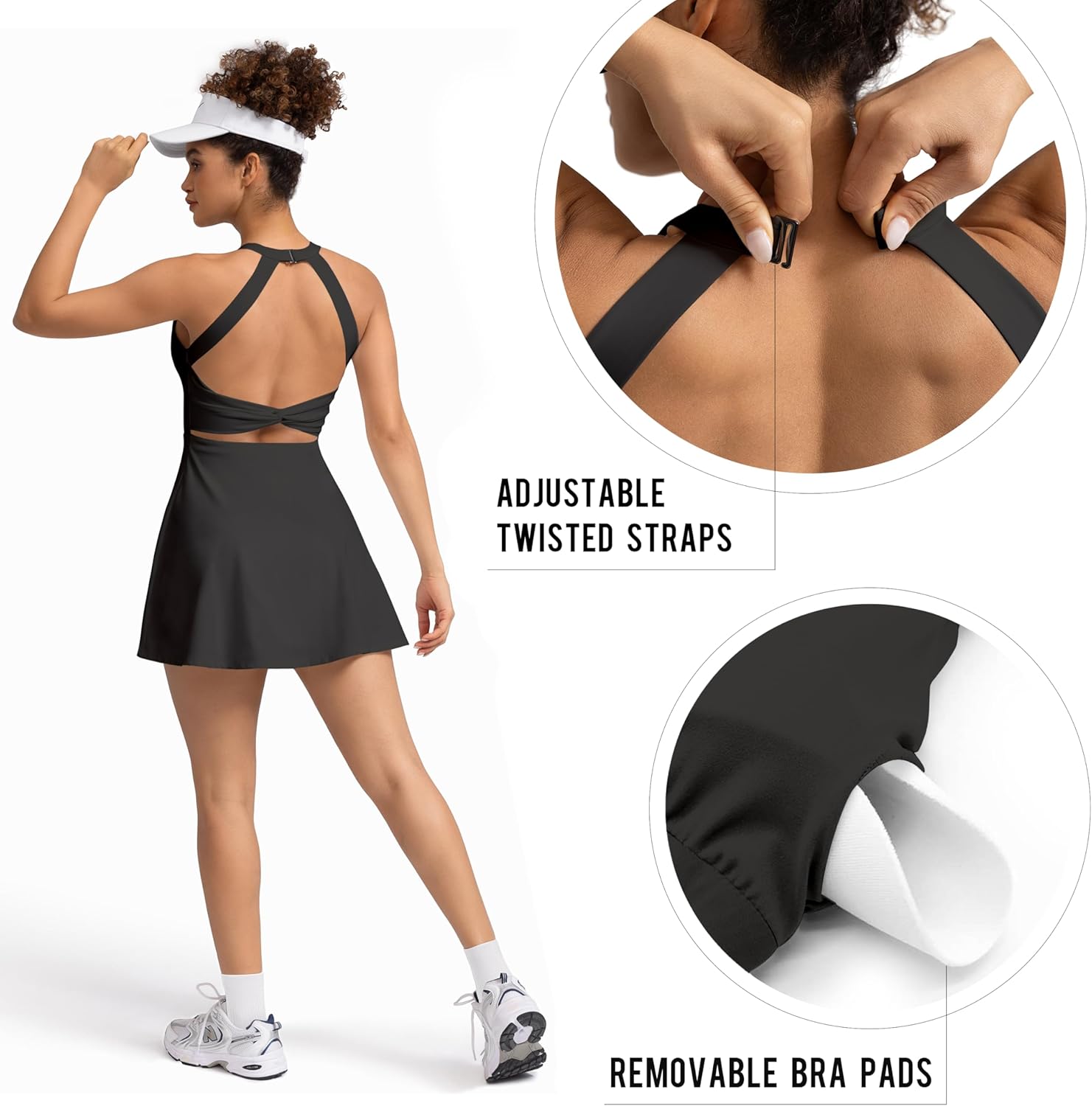Cut Out Easy Pee Twisted Activewear Tennis Dress for Women - with Built in Shorts and Pockets - Image 4