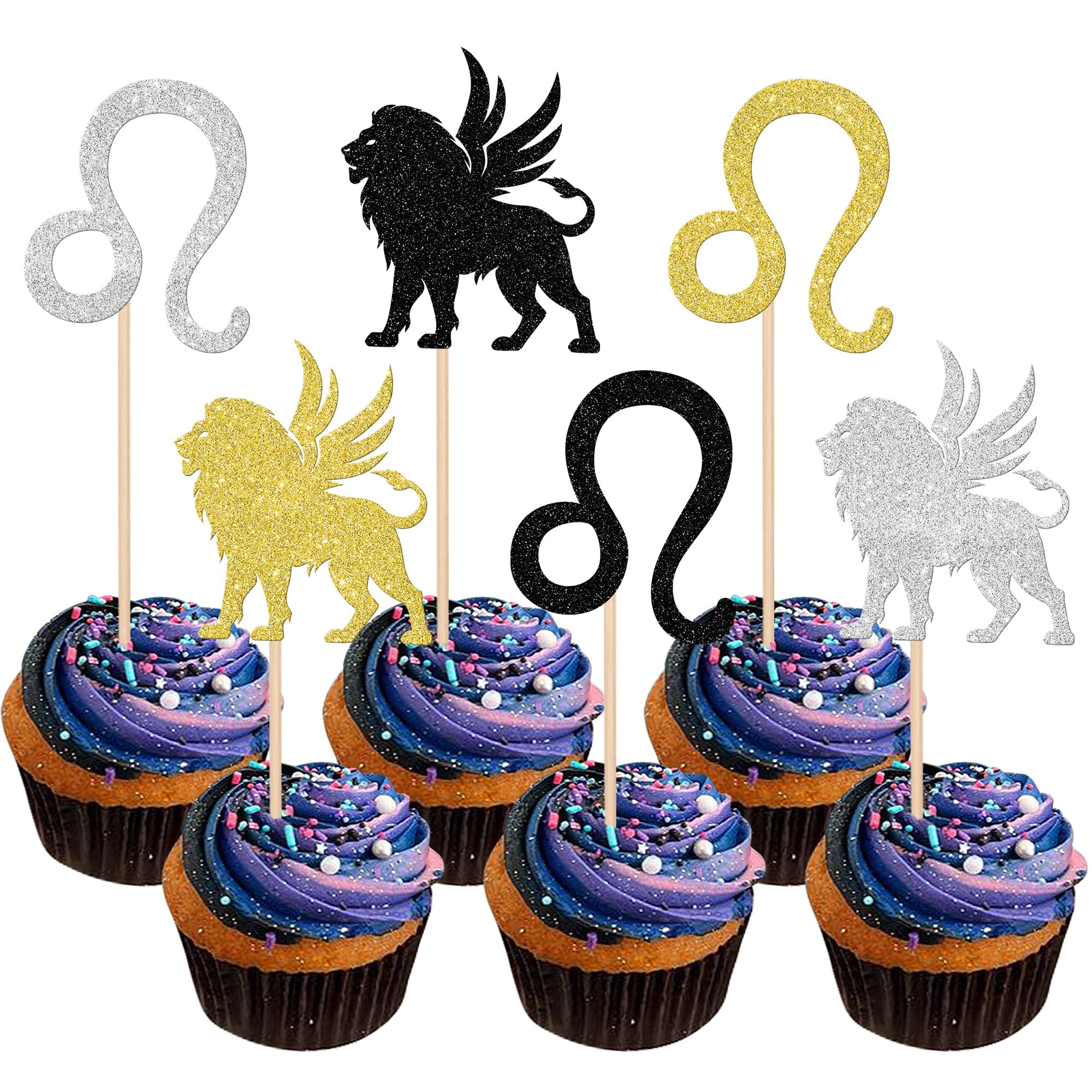 Xsstarmi 24 Pack 12 Constellation Leo Cupcake Toppers Glitter Leo Cupcake Picks July August Birthday Cake Decorations for Horoscope Astrology Birthday Party Supplies Multi