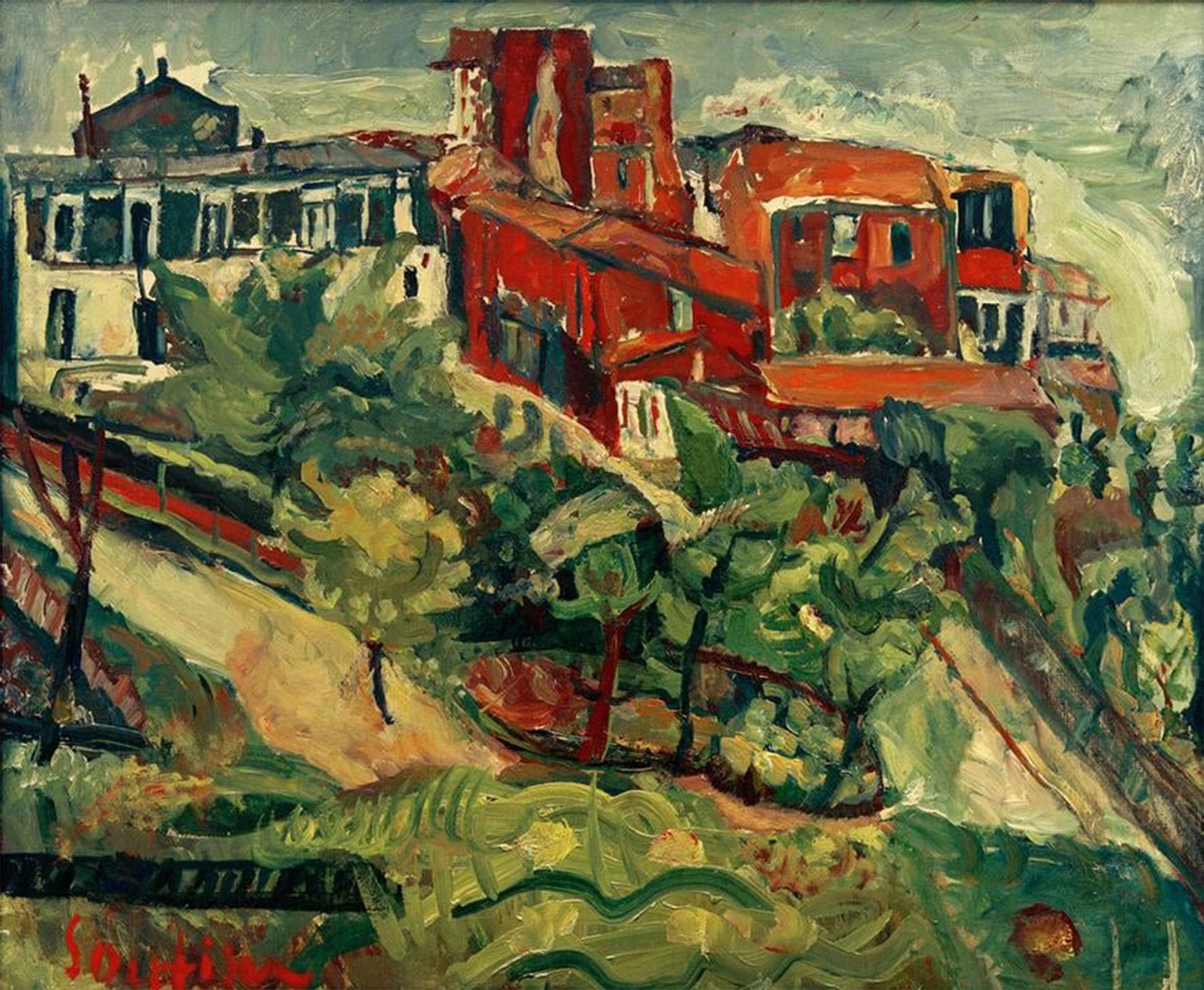 Artxlxxbn No Frame Famous Art Print Poster Vintage Wall Art Rote Häuser By Chaim Soutine Canvas Art Poster For Home Decor 60X90cm