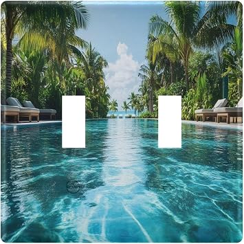 Summer Pool Pattern Wall Plates, Double Toggle Light Switch Cover Wall Plate 2 Gang, Decorator Light Switch Cover, Standard Size Wall Plates for Bedroom Home Decor