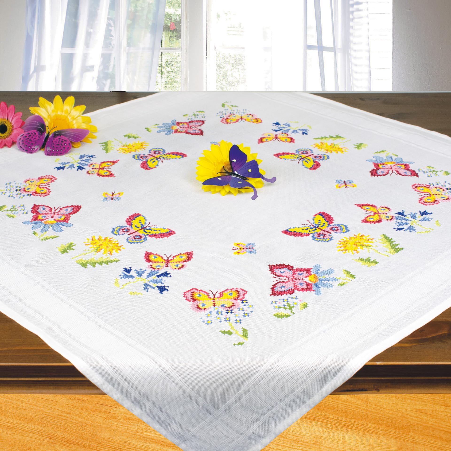 KAMACA Embroidery Kit, Tablecloth, Cross Stitch Animals, Pre-Printed Embroidery Blanket Including Embroidery Thread, Embroidery Template and Instructions (English language not guaranteed), Embroidery