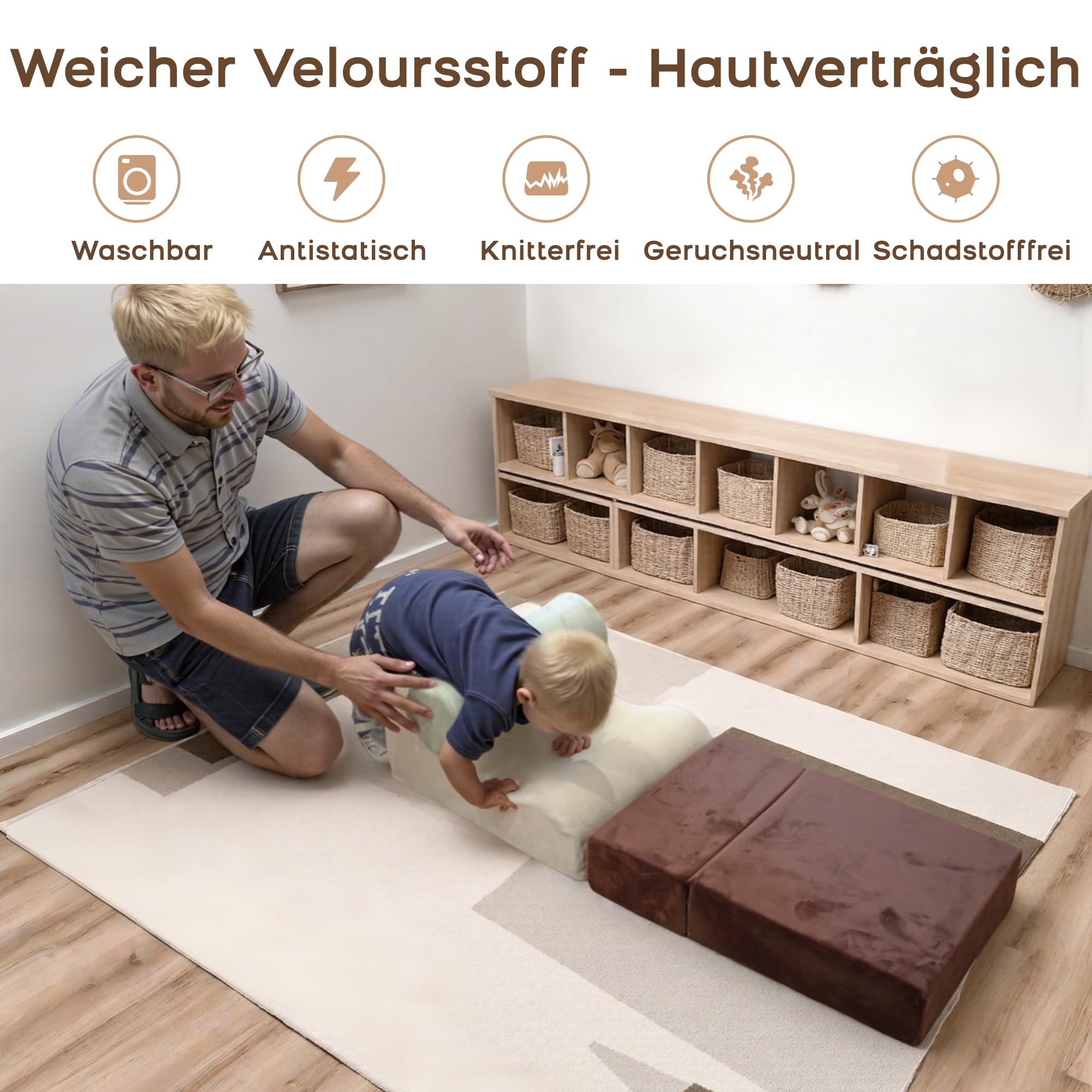 BanaSuper 3 STK Groß Schaumstoff Bausteine für Kinder, XXL Softbausteine Baby zum Klettern & Krabbeln, Montessori Riesenbausteine Spielzeug, EN71-zertifiziert, Waschbare Hülle mit Rutschfester Boden