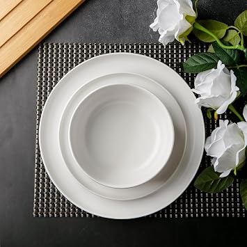 AmorArc Stoneware Dinnerware Sets for 4,12Pcs Ceramic Plates and Bowls Sets