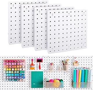 LANSI 4Pcs Peg Board, Pegboard Wall Organizer Panels, White Pegboard Wall Mount, ABS Pegboard for Craft Room Garage Kitchen Workshop, ABS Peg Boards Easy Installation (White)